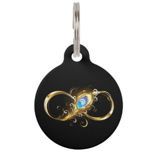 Unendlichkeit mit Golden Peacock Feather Haustiermarke