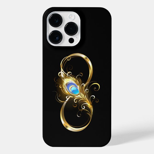 Unendlichkeit mit Golden Peacock Feather iPhone 14 Pro Max Hülle (Rückseite)
