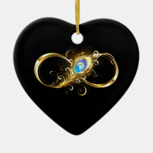 Unendlichkeit mit Golden Peacock Feather Keramik Ornament