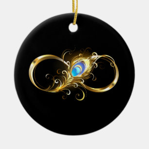 Unendlichkeit mit Golden Peacock Feather Keramik Ornament