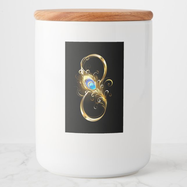 Unendlichkeit mit Golden Peacock Feather Lebensmitteletikett (Vorderseite)
