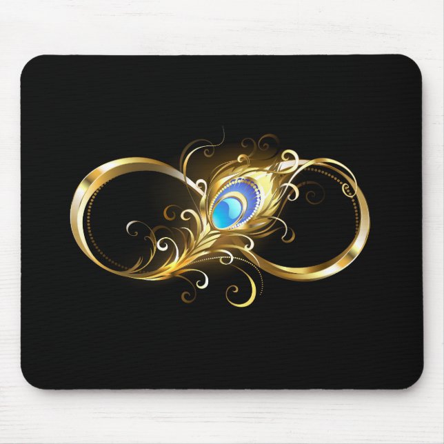 Unendlichkeit mit Golden Peacock Feather Mousepad (Vorne)