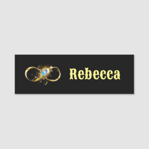 Unendlichkeit mit Golden Peacock Feather Namensschild