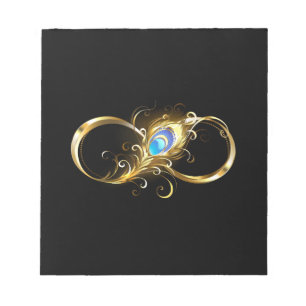 Unendlichkeit mit Golden Peacock Feather Notizblock