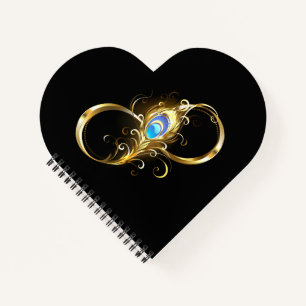 Unendlichkeit mit Golden Peacock Feather Notizbuch
