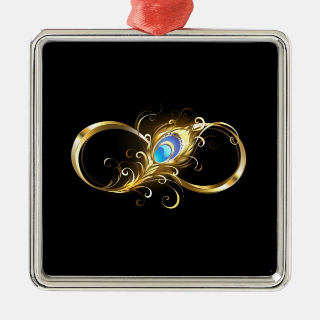 Unendlichkeit mit Golden Peacock Feather Ornament Aus Metall (Vorne)