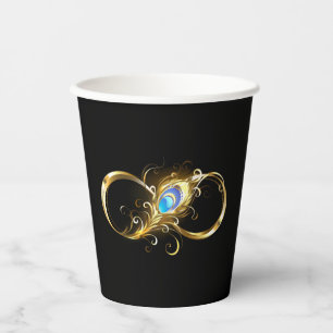 Unendlichkeit mit Golden Peacock Feather Pappbecher