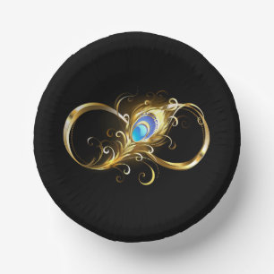 Unendlichkeit mit Golden Peacock Feather Pappteller