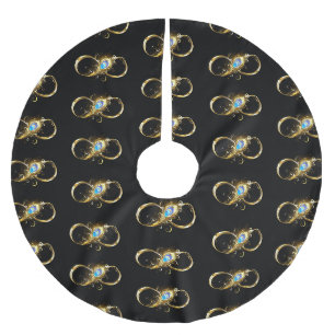 Unendlichkeit mit Golden Peacock Feather Polyester Weihnachtsbaumdecke
