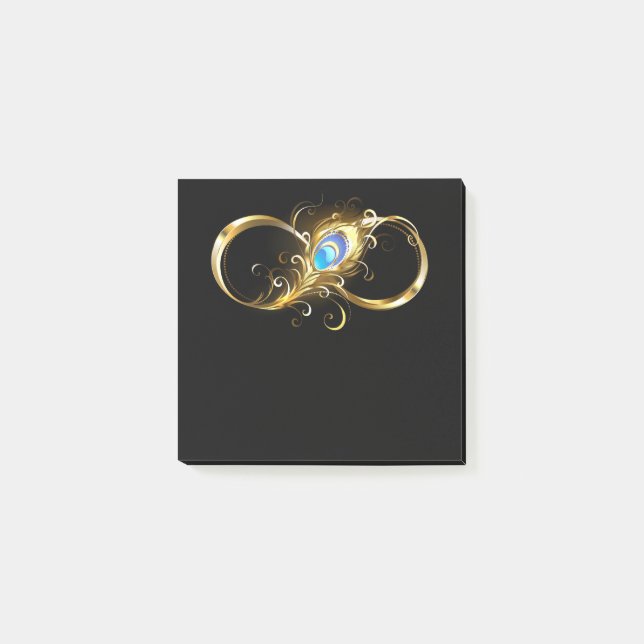 Unendlichkeit mit Golden Peacock Feather Post-it Klebezettel (Vorderseite)