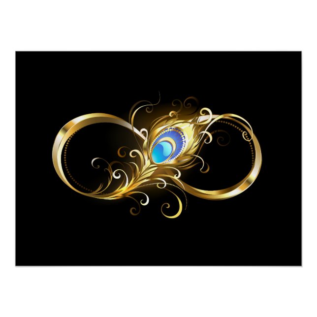 Unendlichkeit mit Golden Peacock Feather Poster (Vorderseite)