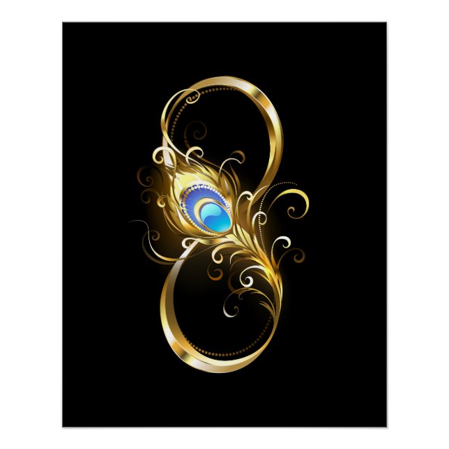 Unendlichkeit mit Golden Peacock Feather Poster (Vorderseite)