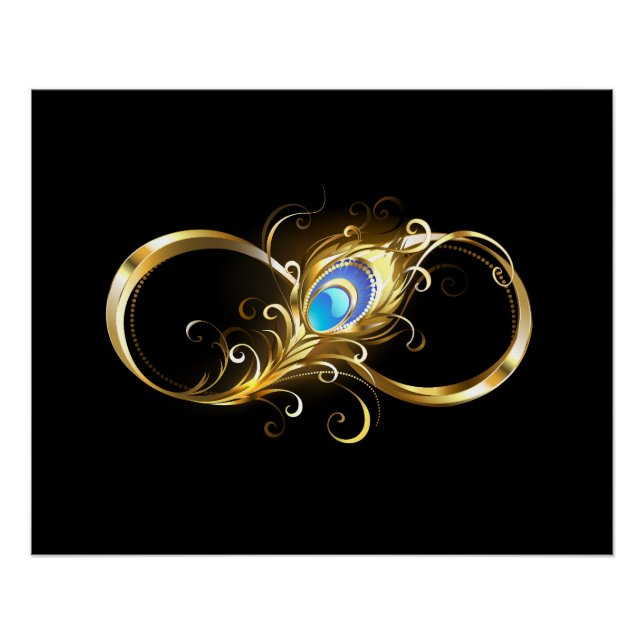 Unendlichkeit mit Golden Peacock Feather Poster (Vorderseite)