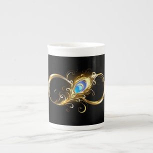 Unendlichkeit mit Golden Peacock Feather Prozellantasse