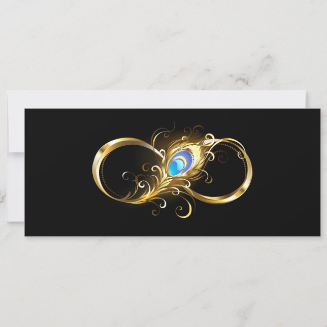 Unendlichkeit mit Golden Peacock Feather Save The Date (Vorderseite)