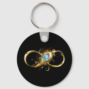 Unendlichkeit mit Golden Peacock Feather Schlüsselanhänger
