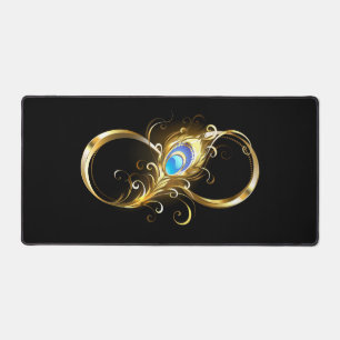 Unendlichkeit mit Golden Peacock Feather Schreibtischunterlage