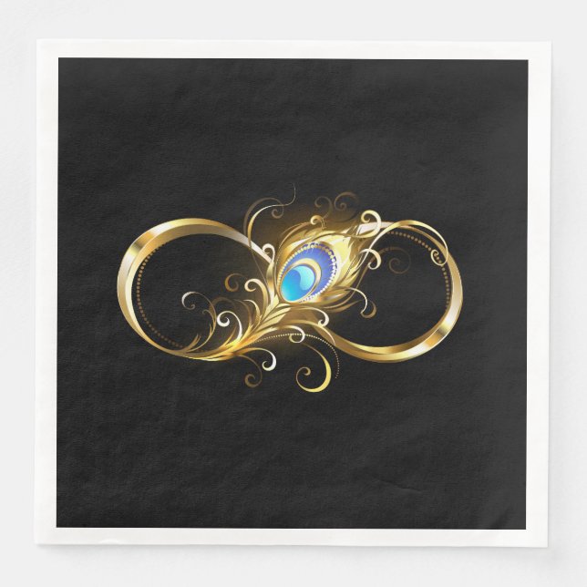 Unendlichkeit mit Golden Peacock Feather Serviette (Vorderseite)