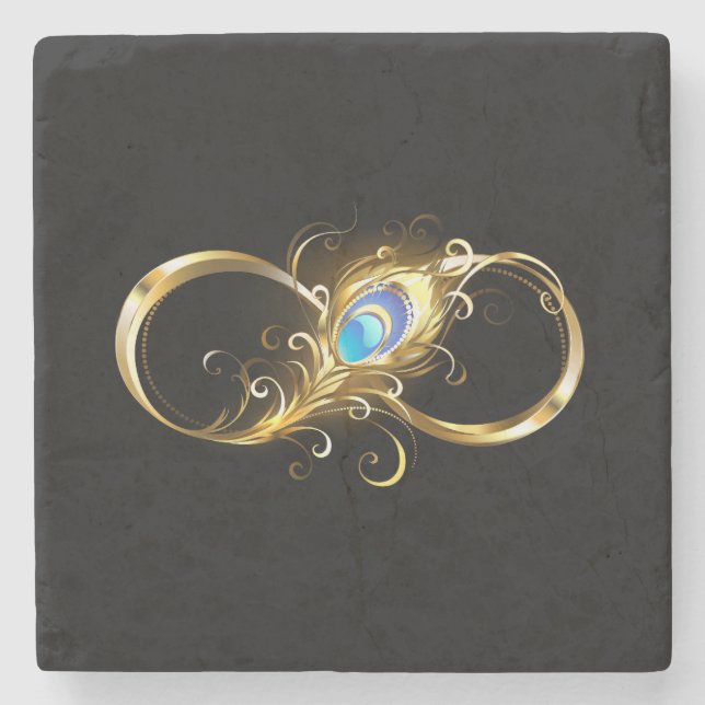 Unendlichkeit mit Golden Peacock Feather Steinuntersetzer (Vorderseite)