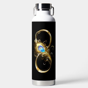 Unendlichkeit mit Golden Peacock Feather Trinkflasche