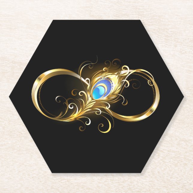 Unendlichkeit mit Golden Peacock Feather Untersetzer (Vorderseite)