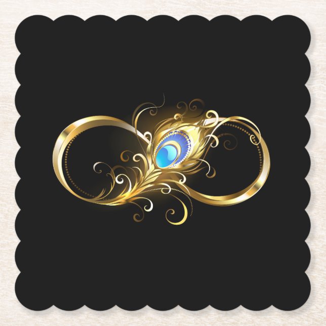 Unendlichkeit mit Golden Peacock Feather Untersetzer (Vorderseite)