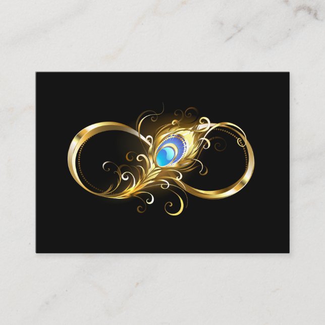 Unendlichkeit mit Golden Peacock Feather Visitenkarte (Vorderseite)