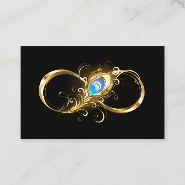 Unendlichkeit mit Golden Peacock Feather Visitenkarte (Vorderseite)