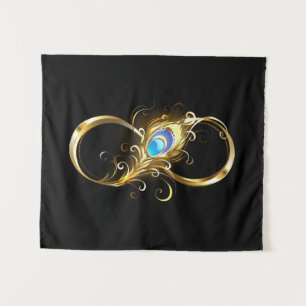 Unendlichkeit mit Golden Peacock Feather Wandteppich