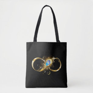 Unendlichkeit mit goldenem Pfauenfeder Tasche