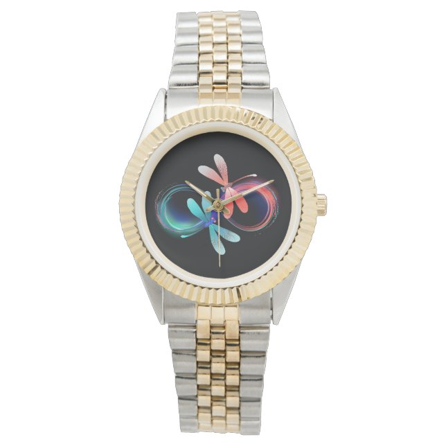 Unendlichkeit mit leuchtenden Libellen Armbanduhr (Vorderseite)