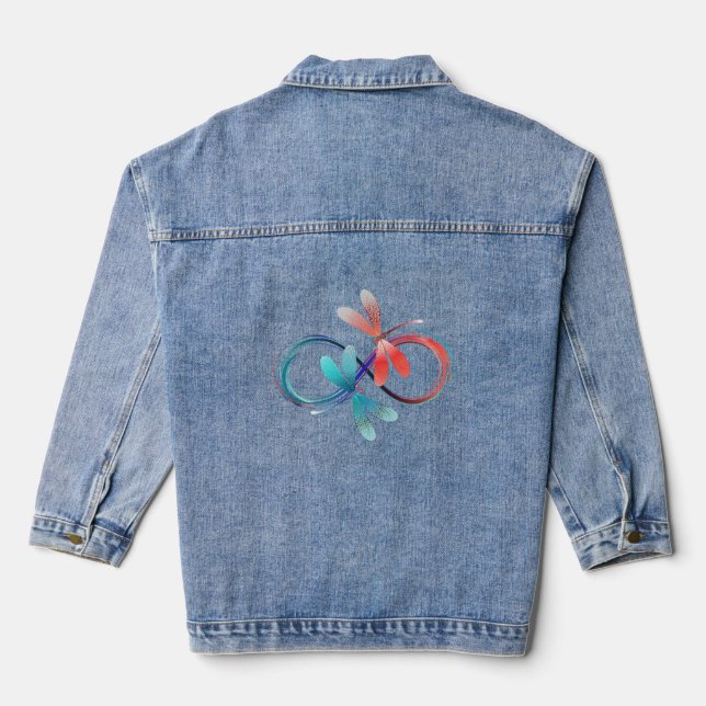 Unendlichkeit mit leuchtenden Libellen Jeansjacke (Rückseite)