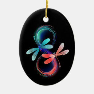 Unendlichkeit mit leuchtenden Libellen Keramik Ornament