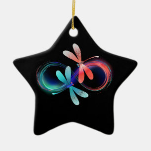 Unendlichkeit mit leuchtenden Libellen Keramik Ornament