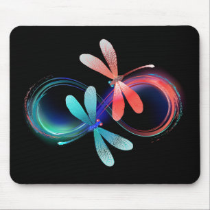 Unendlichkeit mit leuchtenden Libellen Mousepad