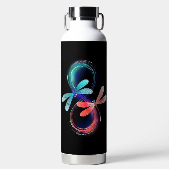 Unendlichkeit mit leuchtenden Libellen Trinkflasche (Vorderseite)