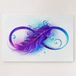 Unendlichkeit mit Lila Feder<br><div class="desc">Unendliches Symbol mit einer schönen Feder,  die in lila und blauen,  hellen Farben auf weißem Hintergrund gemalt wurde.</div>