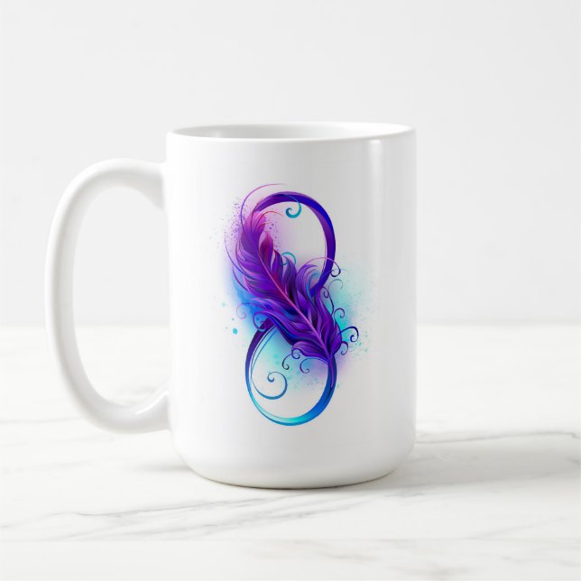 Unendlichkeit mit lila Feder Kaffeetasse (Links)