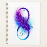 Unendlichkeit mit Lila Feder Planer<br><div class="desc">Unendliches Symbol mit einer schönen Feder,  die in lila und blauen,  hellen Farben auf weißem Hintergrund gemalt wurde.</div>