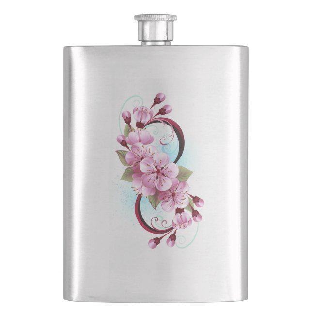 Unendlichkeit mit Sakura Blossom-Blume Flachmann (Vorderseite)