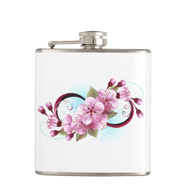 Unendlichkeit mit Sakura Blossom-Blume Flachmann (Vorderseite)