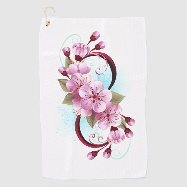 Unendlichkeit mit Sakura Blossom-Blume Golfhandtuch (Vorderseite)