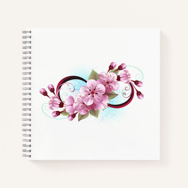 Unendlichkeit mit Sakura Blossom-Blume Notizbuch (Vorderseite)