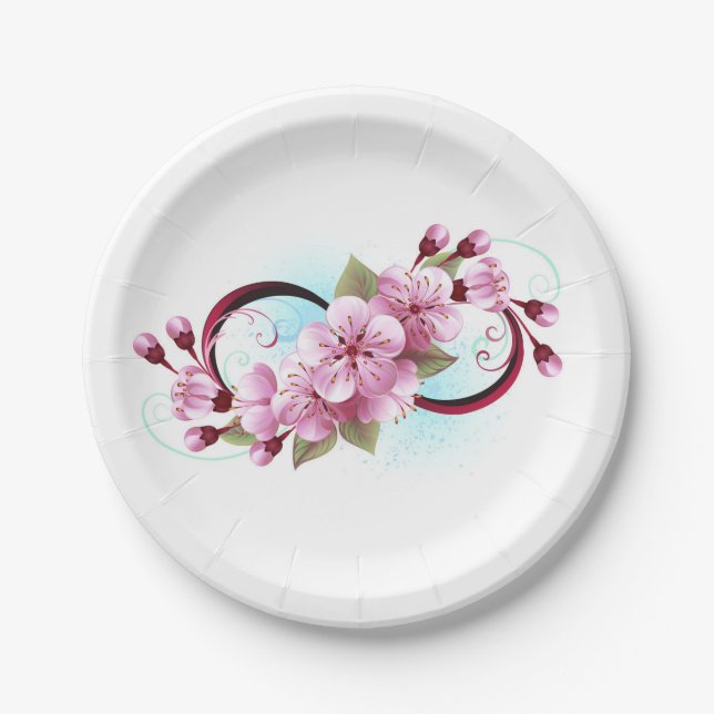 Unendlichkeit mit Sakura Blossom-Blume Pappteller (Vorderseite)