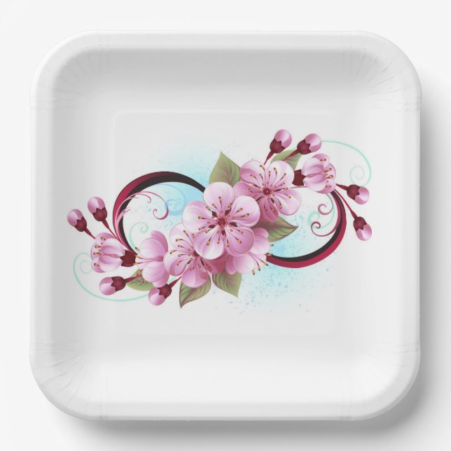 Unendlichkeit mit Sakura Blossom-Blume Pappteller (Vorderseite)