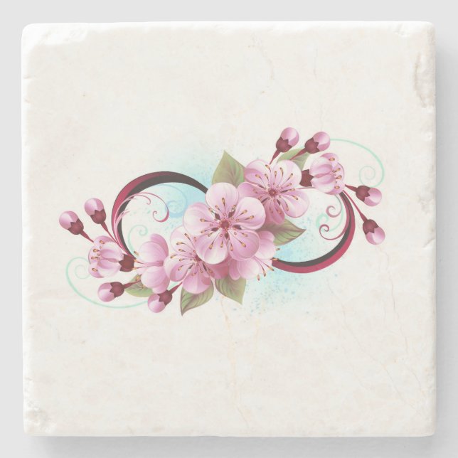 Unendlichkeit mit Sakura Blossom-Blume Steinuntersetzer (Vorderseite)