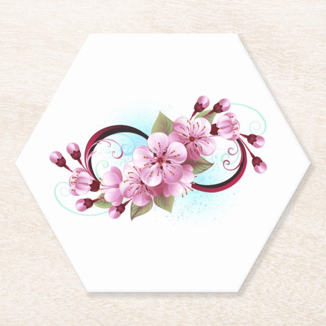 Unendlichkeit mit Sakura Blossom-Blume Untersetzer (Vorderseite)