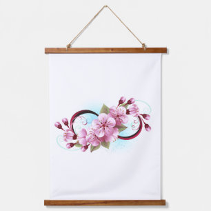 Unendlichkeit mit Sakura Blossom-Blume Wandteppich Mit Holzrahmen