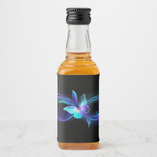 Unendlichkeit mit Zauberschmetterling glänzen Alkoholflaschenetikett