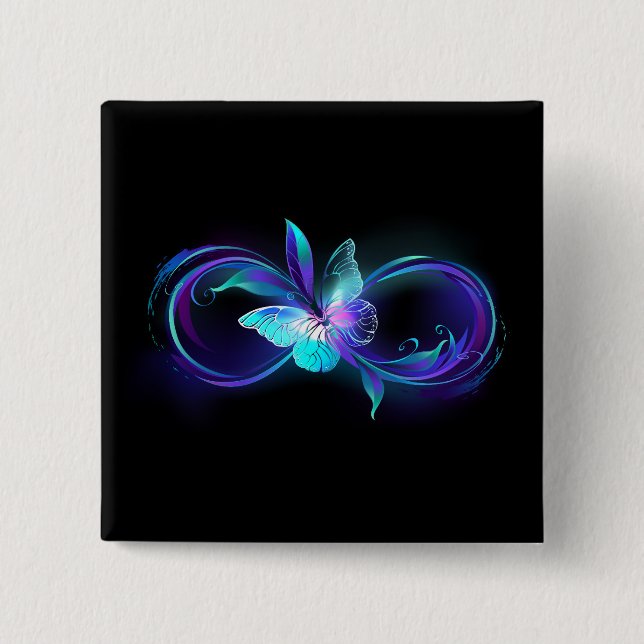Unendlichkeit mit Zauberschmetterling glänzen Button (Vorderseite)